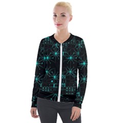 Space Time Abstract Pattern Alien Dark Green Pattern Velvet Zip Up Jacket by Cemarart