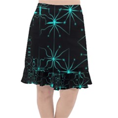 Space Time Abstract Pattern Alien Dark Green Pattern Fishtail Chiffon Skirt by Cemarart