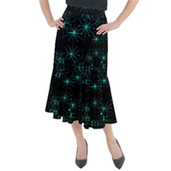 Space Time Abstract Pattern Alien Dark Green Pattern Midi Mermaid Skirt by Cemarart