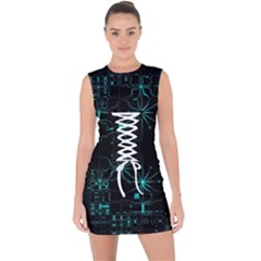 Space Time Abstract Pattern Alien Dark Green Pattern Lace Up Front Bodycon Dress by Cemarart