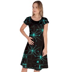 Space Time Abstract Pattern Alien Dark Green Pattern Classic Short Sleeve Dress by Cemarart