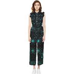 Space Time Abstract Pattern Alien Dark Green Pattern Women s Frill Top Chiffon Jumpsuit by Cemarart