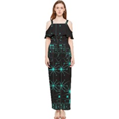 Space Time Abstract Pattern Alien Dark Green Pattern Draped Sleeveless Chiffon Jumpsuit by Cemarart