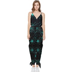 Space Time Abstract Pattern Alien Dark Green Pattern Sleeveless Tie Ankle Chiffon Jumpsuit by Cemarart