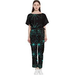 Space Time Abstract Pattern Alien Dark Green Pattern Batwing Lightweight Chiffon Jumpsuit by Cemarart