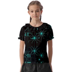 Space Time Abstract Pattern Alien Dark Green Pattern Kids  Frill Chiffon Blouse by Cemarart