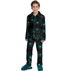 Space Time Abstract Pattern Alien Dark Green Pattern Kids  Long Sleeve Velvet Pajamas Set by Cemarart