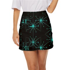 Space Time Abstract Pattern Alien Dark Green Pattern Mini Front Wrap Skirt by Cemarart