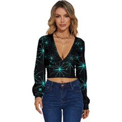 Space Time Abstract Pattern Alien Dark Green Pattern Long Sleeve Deep-v Velour Top by Cemarart