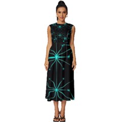 Space Time Abstract Pattern Alien Dark Green Pattern Sleeveless Round Neck Midi Dress by Cemarart