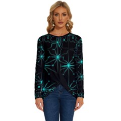 Space Time Abstract Pattern Alien Dark Green Pattern Long Sleeve Crew Neck Pullover Top by Cemarart