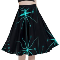 Space Time Abstract Pattern Alien Dark Green Pattern A-line Full Circle Midi Skirt With Pocket by Cemarart