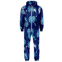 Cat Astronaut Space Suit Pattern Hooded Jumpsuit (men) by Cemarart