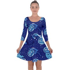 Cat Astronaut Space Suit Pattern Quarter Sleeve Skater Dress by Cemarart