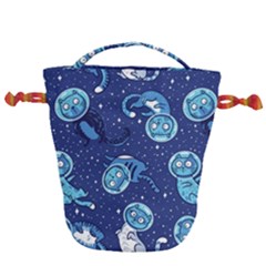 Cat Astronaut Space Suit Pattern Drawstring Bucket Bag by Cemarart