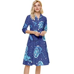 Cat Astronaut Space Suit Pattern Classy Knee Length Dress by Cemarart