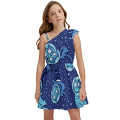 Cat Astronaut Space Suit Pattern Kids  One Shoulder Party Dress by Cemarart