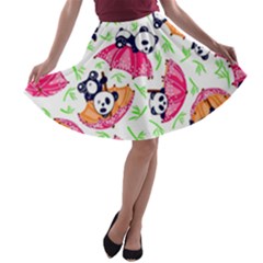 Panda Umbrella Pattern A-line Skater Skirt by Cemarart