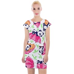 Panda Umbrella Pattern Cap Sleeve Bodycon Dress by Cemarart