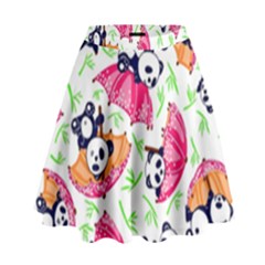 Panda Umbrella Pattern High Waist Skirt by Cemarart