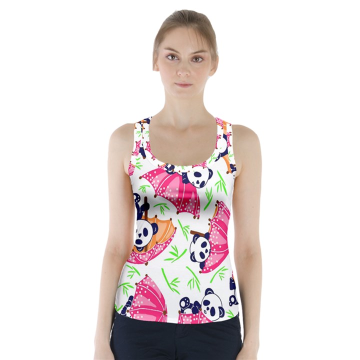 Panda Umbrella Pattern Racer Back Sports Top