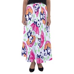 Panda Umbrella Pattern Flared Maxi Skirt by Cemarart