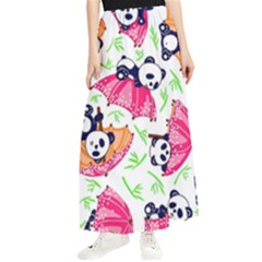 Panda Umbrella Pattern Maxi Chiffon Skirt by Cemarart