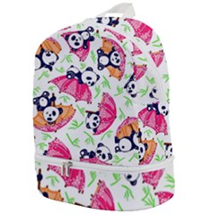 Panda Umbrella Pattern Zip Bottom Backpack by Cemarart