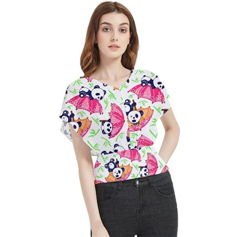 Panda Umbrella Pattern Butterfly Chiffon Blouse by Cemarart