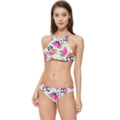 Panda Umbrella Pattern Banded Triangle Bikini Set by Cemarart