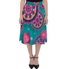 Floral Pattern Abstract Colorful Flow Oriental Spring Summer Classic Midi Skirt