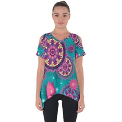 Floral Pattern Abstract Colorful Flow Oriental Spring Summer Cut Out Side Drop T-shirt by Cemarart