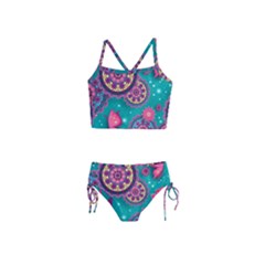 Floral Pattern Abstract Colorful Flow Oriental Spring Summer Girls  Tankini Swimsuit by Cemarart