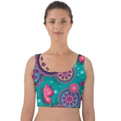 Floral Pattern Abstract Colorful Flow Oriental Spring Summer Velvet Crop Top by Cemarart