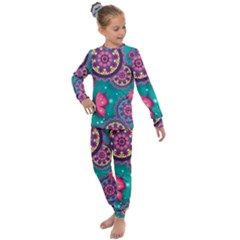 Floral Pattern Abstract Colorful Flow Oriental Spring Summer Kids  Long Sleeve Set  by Cemarart