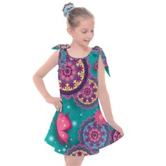 Floral Pattern Abstract Colorful Flow Oriental Spring Summer Kids  Tie Up Tunic Dress