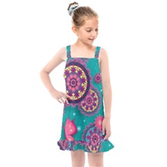 Floral Pattern Abstract Colorful Flow Oriental Spring Summer Kids  Overall Dress by Cemarart