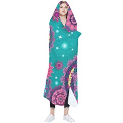 Floral Pattern Abstract Colorful Flow Oriental Spring Summer Wearable Blanket by Cemarart