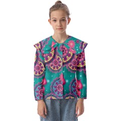 Floral Pattern Abstract Colorful Flow Oriental Spring Summer Kids  Peter Pan Collar Blouse by Cemarart