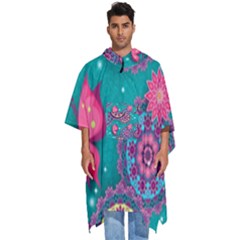 Floral Pattern Abstract Colorful Flow Oriental Spring Summer Men s Hooded Rain Ponchos by Cemarart