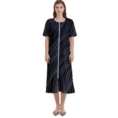 Abstract Art Black White Drawing Lines Unique Women s Cotton Short Sleeve Night Gown