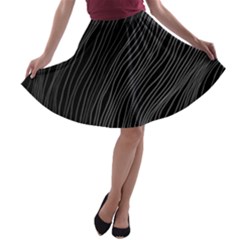 Abstract Art Black White Drawing Lines Unique A-line Skater Skirt by Cemarart