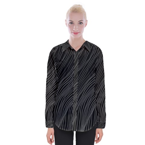 Abstract Art Black White Drawing Lines Unique Womens Long Sleeve Shirt by Cemarart