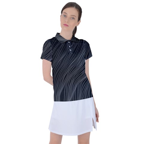 Abstract Art Black White Drawing Lines Unique Women s Polo T-shirt by Cemarart