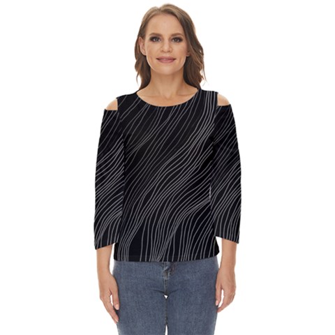 Abstract Art Black White Drawing Lines Unique Cut Out Wide Sleeve Top by Cemarart