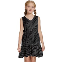 Abstract Art Black White Drawing Lines Unique Kids  Sleeveless Tiered Mini Dress by Cemarart