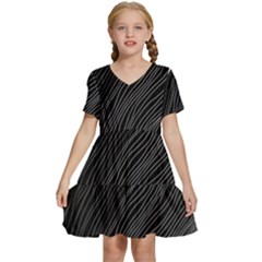 Abstract Art Black White Drawing Lines Unique Kids  Short Sleeve Tiered Mini Dress by Cemarart