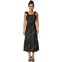 Abstract Art Black White Drawing Lines Unique Tie-strap Tiered Midi Chiffon Dress by Cemarart