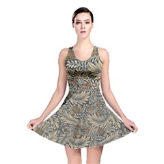 Brown Vintage Floral Pattern Damask Floral Vintage Retro Reversible Skater Dress by Cemarart