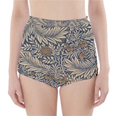 Brown Vintage Floral Pattern Damask Floral Vintage Retro High-waisted Bikini Bottoms by Cemarart